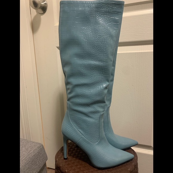 NEW CROC PRINT BLUE BOOTS - Picture 6 of 12